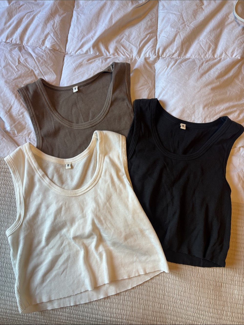 Everyday Ribbed Tank Trio — Black, Cream & Brown